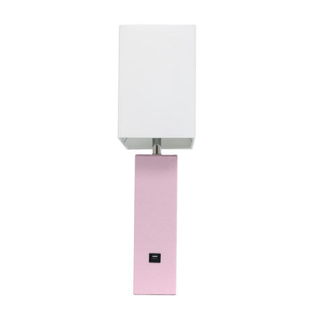 Elegant Designs Modern Leather Table Lamp with USB and White Fabric Shade, Blush Pink LT1053-BPK